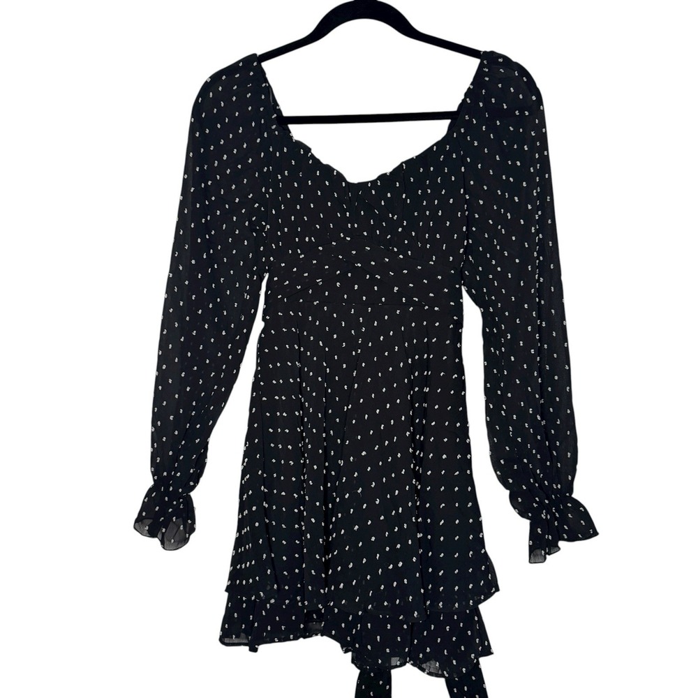 Thirty Thirty LA Mini Dress Polka Dots‎ Long Sleeves Sheer Tie Waist Small